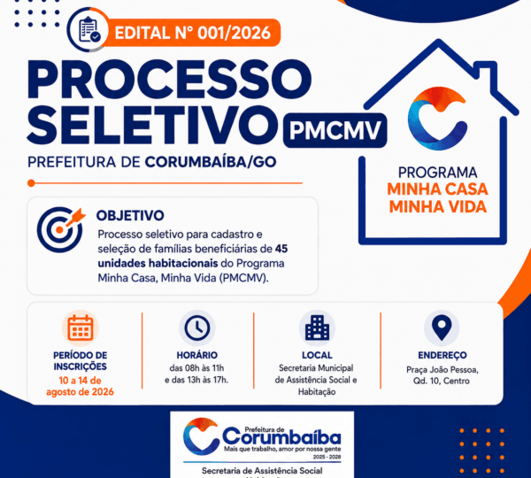 Edital nº 001/2026 – Processo Seletivo PMCMV – Prefeitura Municipal de Corumbaíba/GO